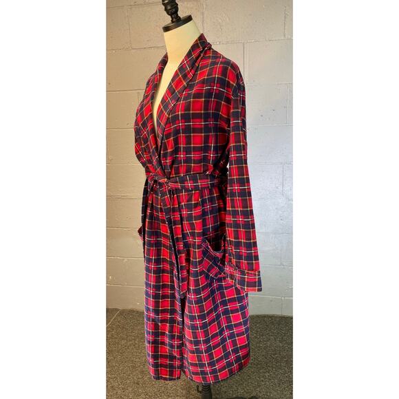 Vintage 1960s Plaid Cotton Flannel Robe XL Red Blue - Picture 8 of 11
